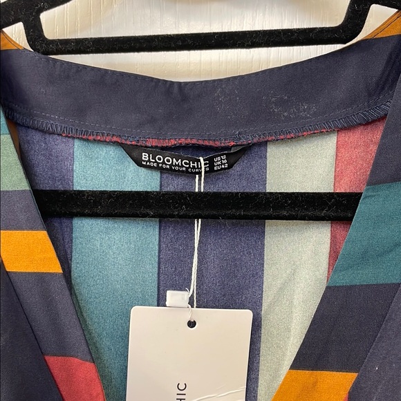 BloomChic Green and Blue Asymmetrical  Wrap Sundress - Picture 3 of 8